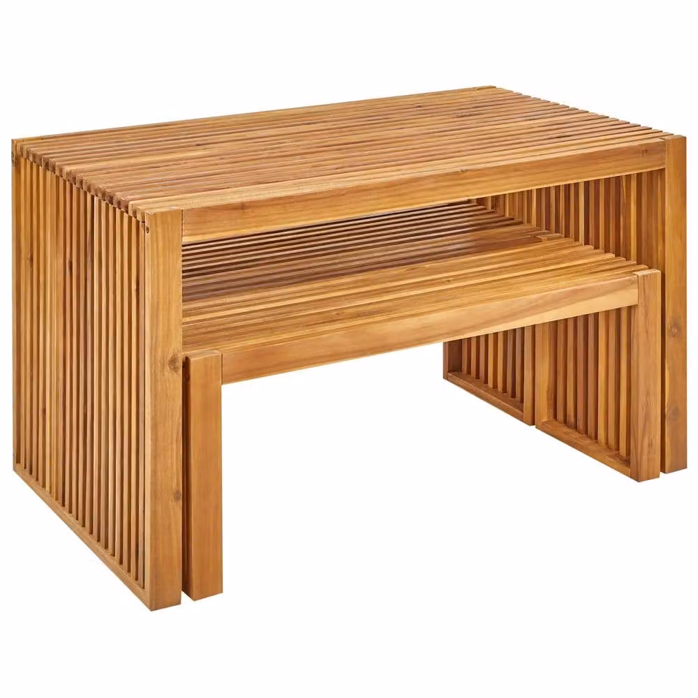 Wyld and Coco 3-Piece Acacia Wood Dining Set with Rectangular Table and 2 Benches in Brown – 3