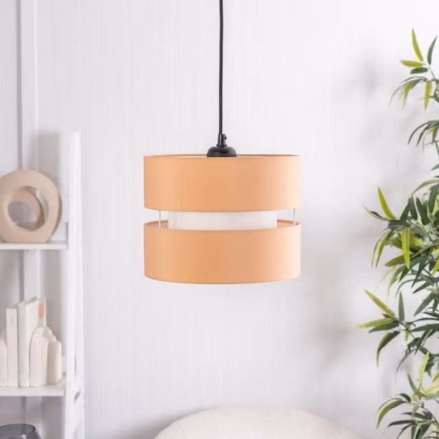 ValueLights Sophia Small 2 Tier Ceiling Light Shade and Bulb in Sand and Brown Fabric