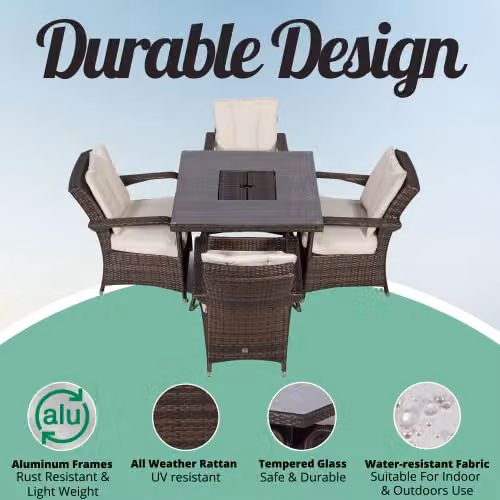 Thats Furniture Arizona 4 Seater Square Rattan Garden Dining Set with Ice Bucket Cooler in Brown and Grey, W/D/H: 90 x 90 x 74 cm – 2