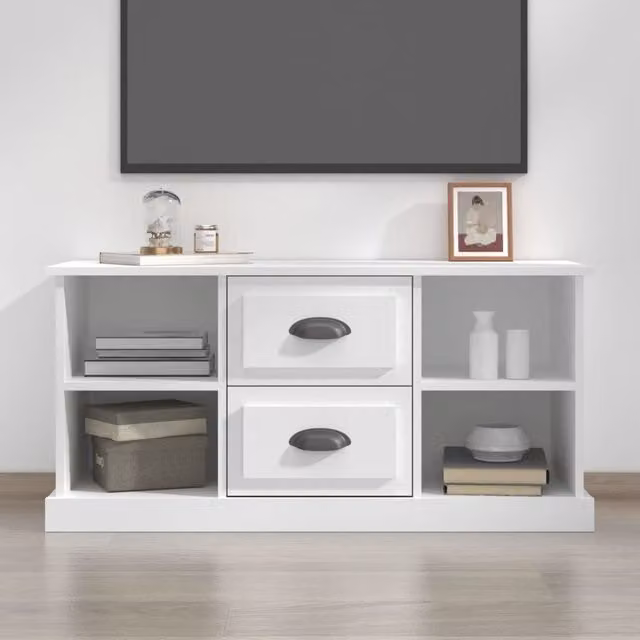 Berkfield Home Modern White TV Cabinet in Matt MDF, W/D/H: 99.5 x 35.5 x 48 cm