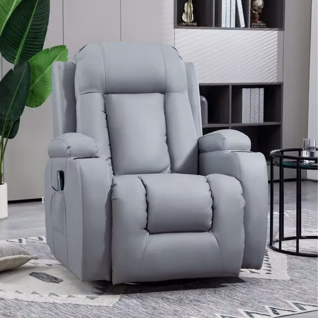HOMCOM Grey Synthetic Leather Massage Recliner Chair with Heat and Remote Control