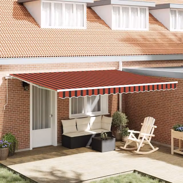 Berkfield Home Manual Retractable Wall-Mounted Awning, Orange, Brown, Red and Black Striped, W: 450 cm, D: 350 cm