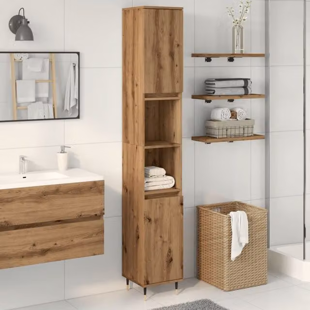 Berkfield Home Artisan Oak Bathroom Cabinet in Brown, W/D/H: 30 x 30 x 190 cm – 1