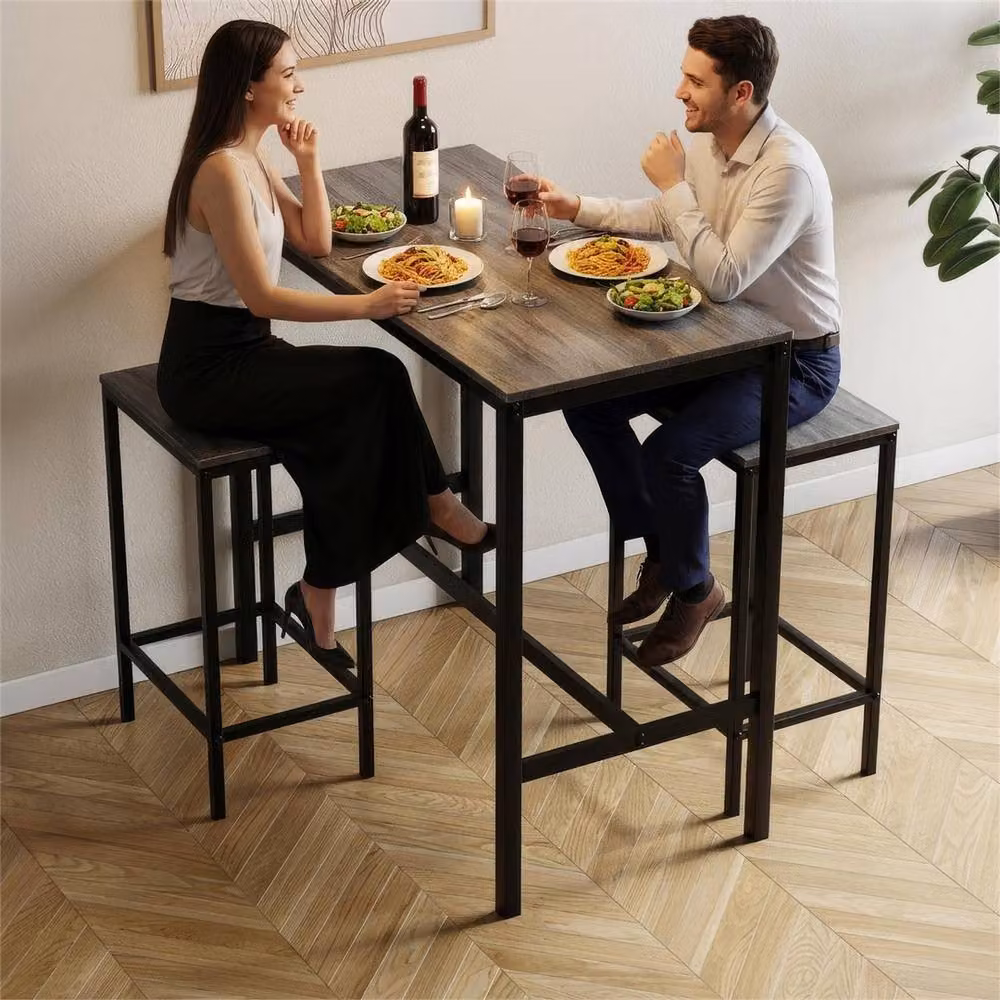 PAWNORA Modern Wooden Bar Table and Stool Set in Brown – 3