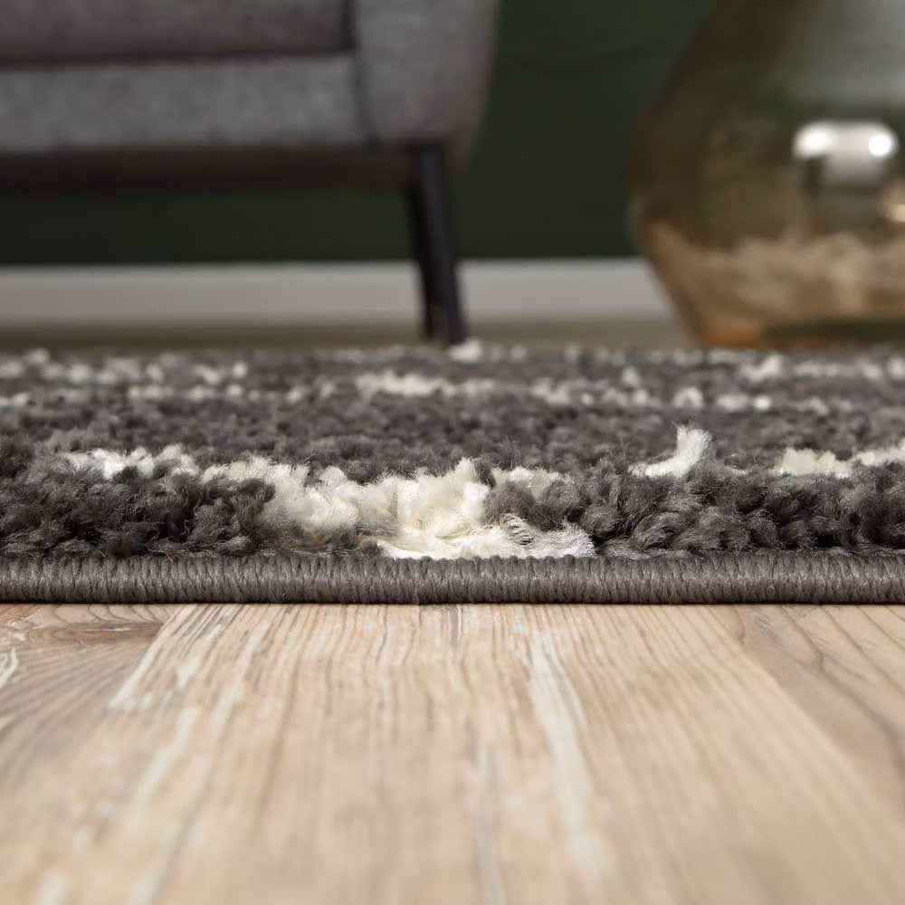 THE RUGS Soft Trellis Moroccan Shaggy Rug in Dark Grey, W: 160 cm, D: 230 cm – 4