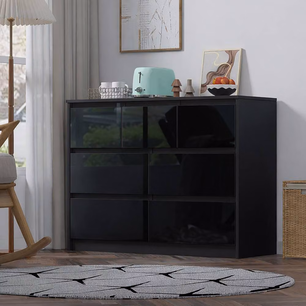Harmin Modern Black High Gloss 7 Drawer Handleless Chest of Drawers – 2