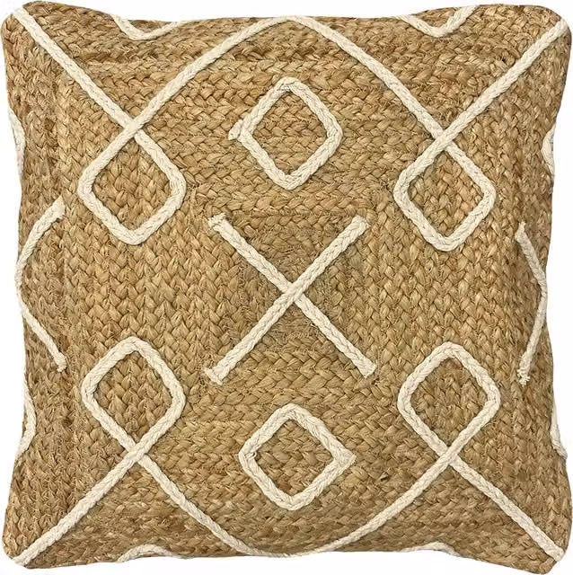Make It A Home Roolu Braided Jute Cushion in Beige and Brown Square Boho Style