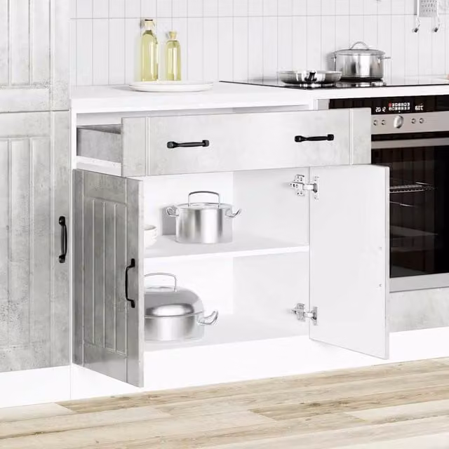 Berkfield Home Lucca Modern Freestanding Kitchen Sink Base Cabinet in Matt Grey Engineered Wood