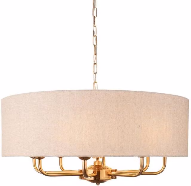 Netlighting Highclere Multi Arm Pendant Light in Gold and Beige with 8x E14 Sockets