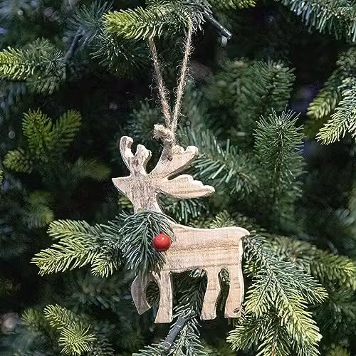 Shatchi Rustic Wooden Reindeer Hanging Christmas Tree Decoration, Brown and Multicolour, W/D/H: 12 x 8 x 1.5 cm – 3