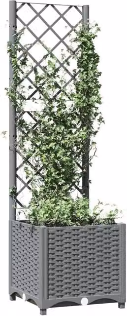 Berkfield Home Garden Planter with Trellis and Climber Tub, Grey, W/D/H: 40 x 40 x 136 cm – 1