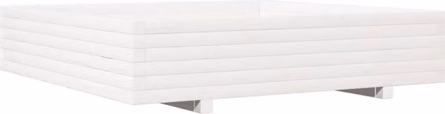 Berkfield Home White Solid Wood Pine Garden Planter Tub W: 110 cm, D: 110 cm, H: 26.5 cm
