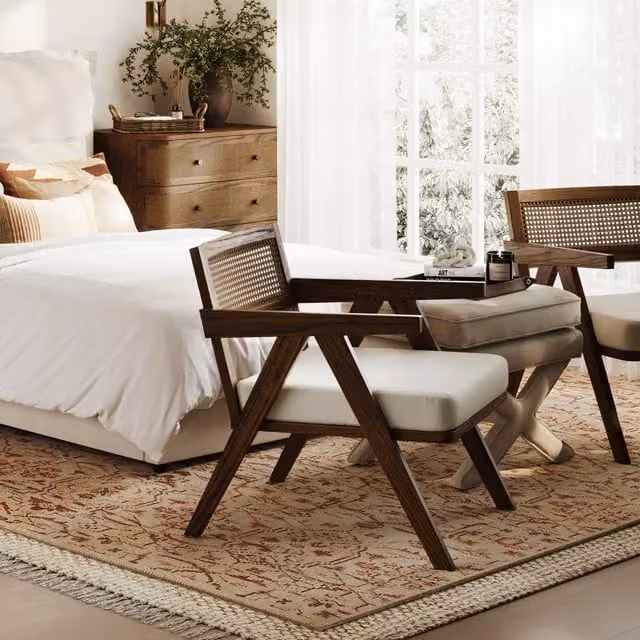 LPD Home Arizona Armchair in Ecru Fabric with Rattan and Wood Details
