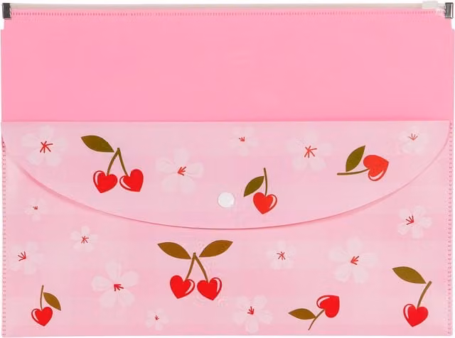Arts Studio Cherry Hearts A4 Zip Folder with Pocket in Pink