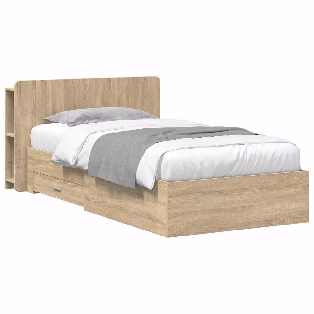 Berkfield Home Sonoma Oak Bed Frame with Storage Drawers, Brown, W/D/H: 90 x 190 cm – 2