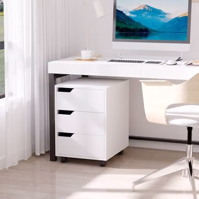 STILVORA Mobile Filing Cabinet with 3 Drawers in White, W/D/H: 40 x 50 x 57.5 cm