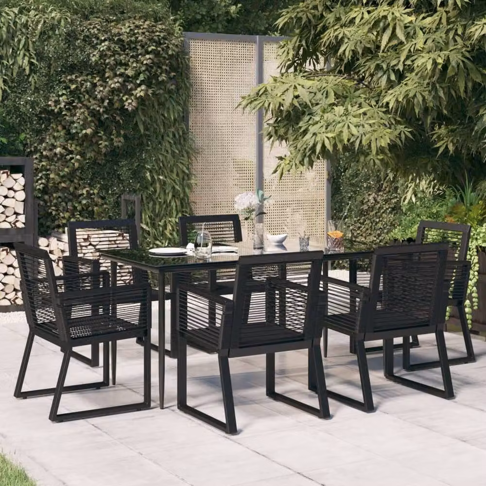 Berkfield Home 7 Piece Black PVC Rattan Garden Dining Set – 1