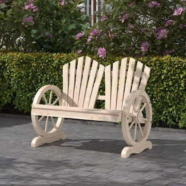 Outsunny Rustic Fir Logs Love Chair with Armrests in Brown and Beige