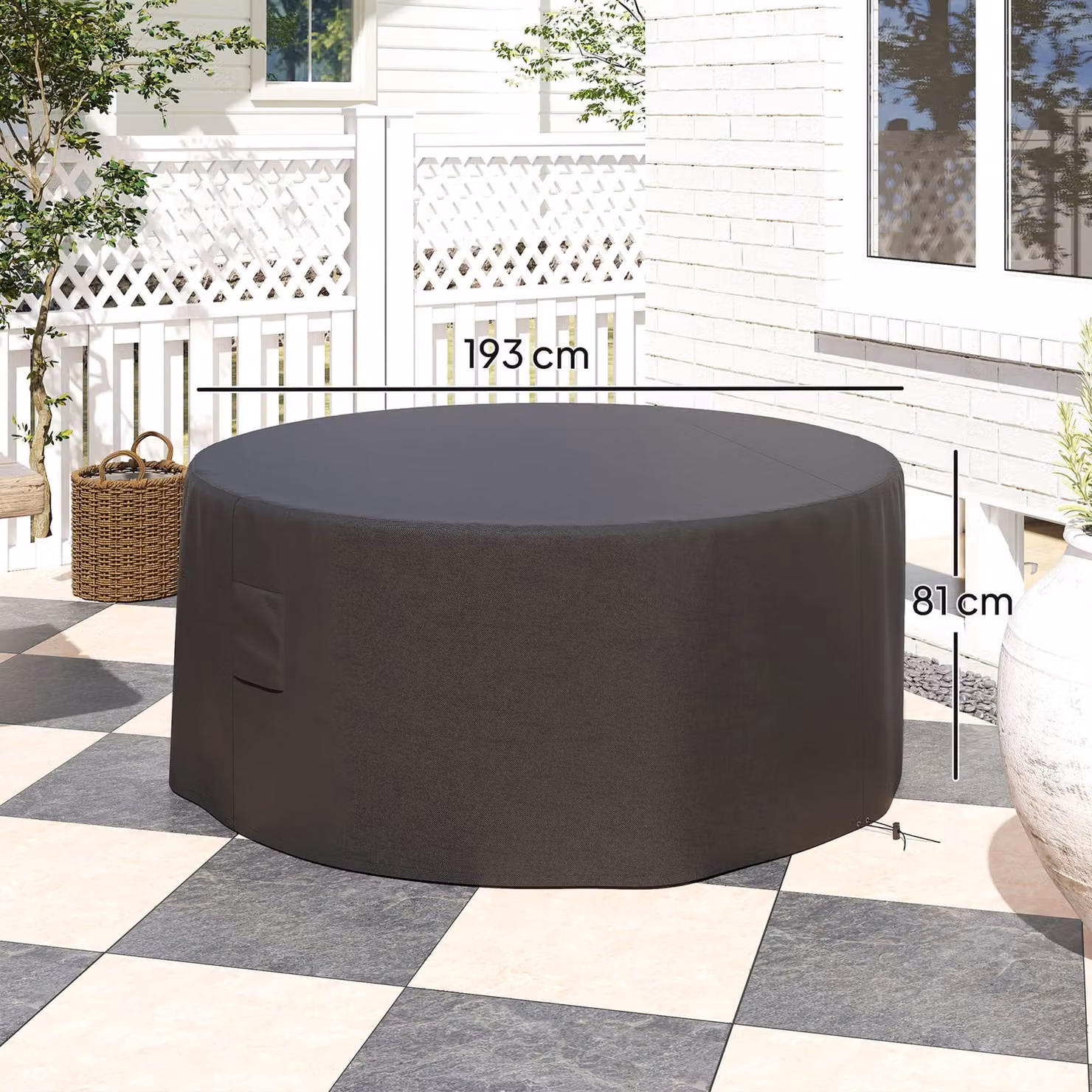 Outsunny Waterproof Round Garden Patio Furniture Cover, Black, Diameter: 193 cm, Height: 80 cm – 3