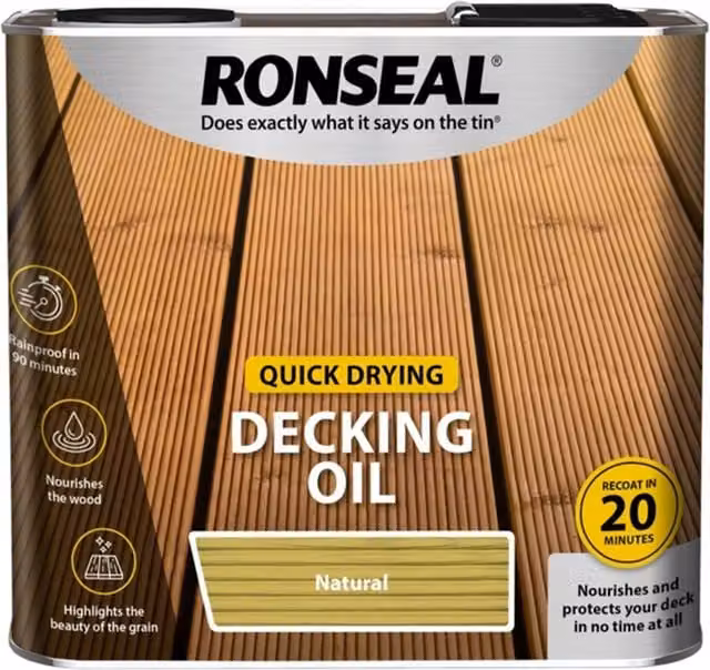 Ronseal Natural Quick Drying and Water Repellent Wood Decking Oil, 2.5 l
