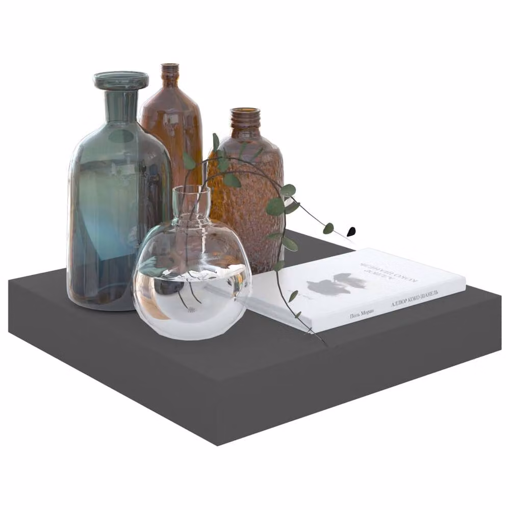 Berkfield Home Floating Wall Shelves, 2 Piece Set, High Gloss Grey, W: 23.5 cm, D: 23.5 cm, H: 2.0 cm – 4