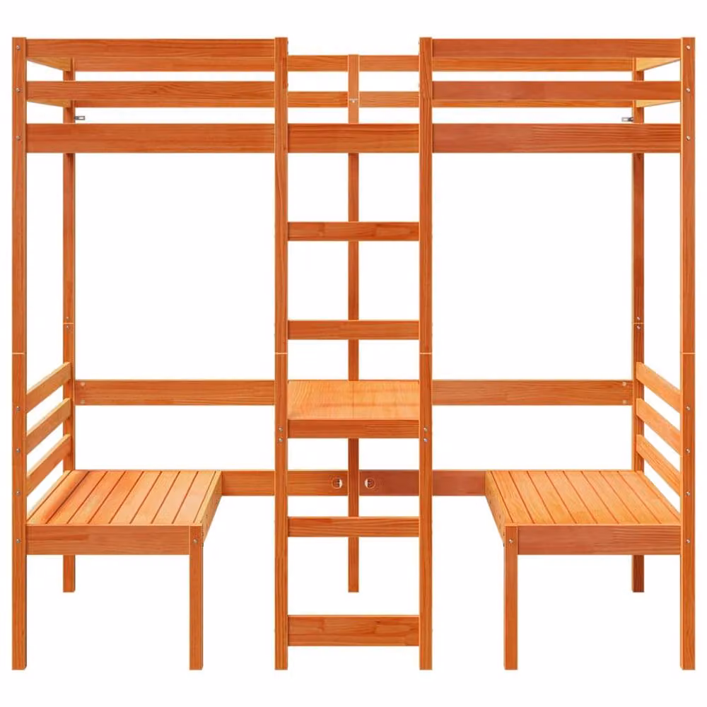Berkfield Home Loft Bed Frame with Desk and Chairs in Wax Brown Solid Pine, W/D/H: 90 x 200 cm – 3