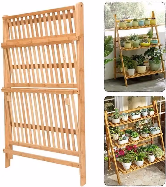 EONLION Modern 3-Tier Wooden Ladder Plant Stand in Brown – 1