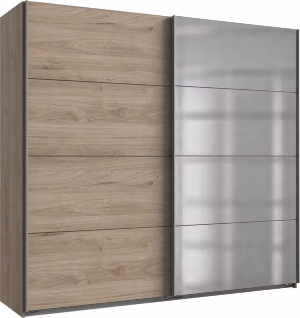 TJS Modern Oak Sliding Wardrobe with 4 Mirror Panels
