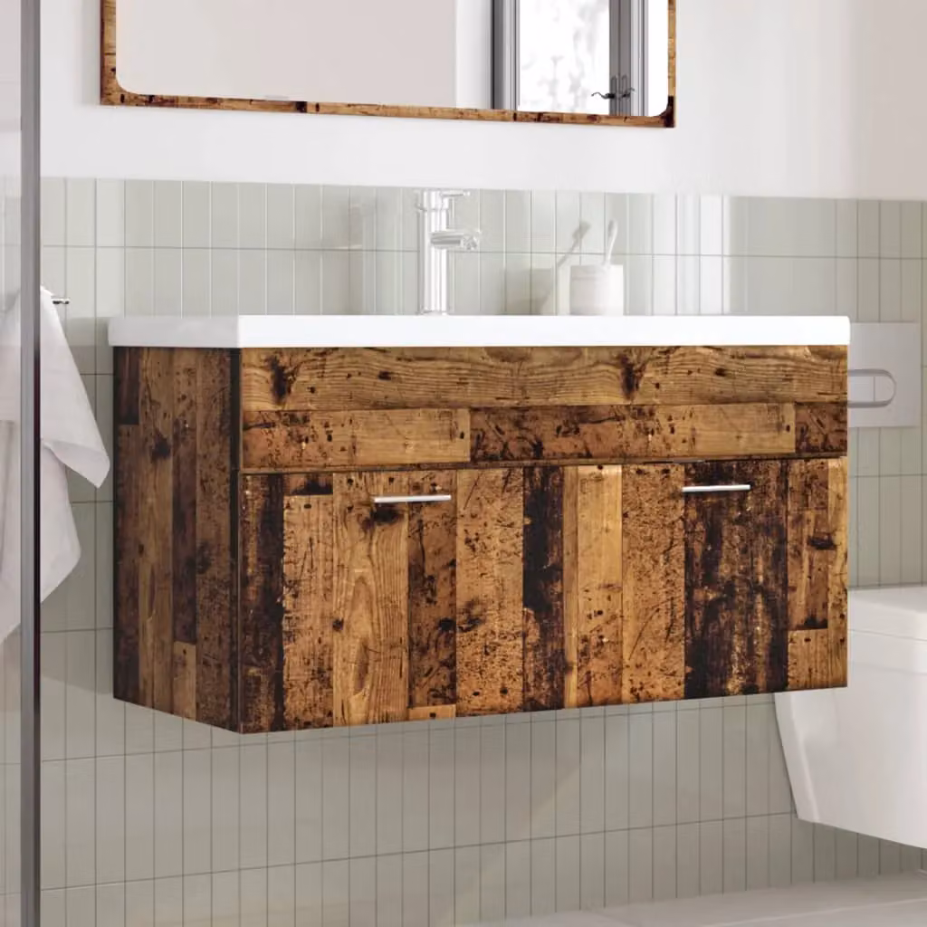 Berkfield Home Wall-Mounted Bathroom Sink Cabinet with Built-in Basin in Brown Old Wood – 2