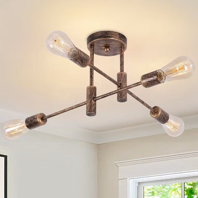 Garwarm Mid Century Vintage 4-Light Semi Flush Mount Ceiling Light Fixture in Bronze – 1