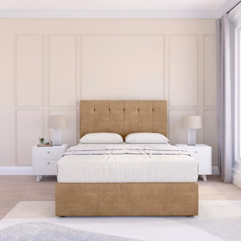 Sloomy Highbury Double Divan Bed Base and 26 inch Struts Headboard in Brown Microfibre Fabric, W/D/H: 140 x 200 cm