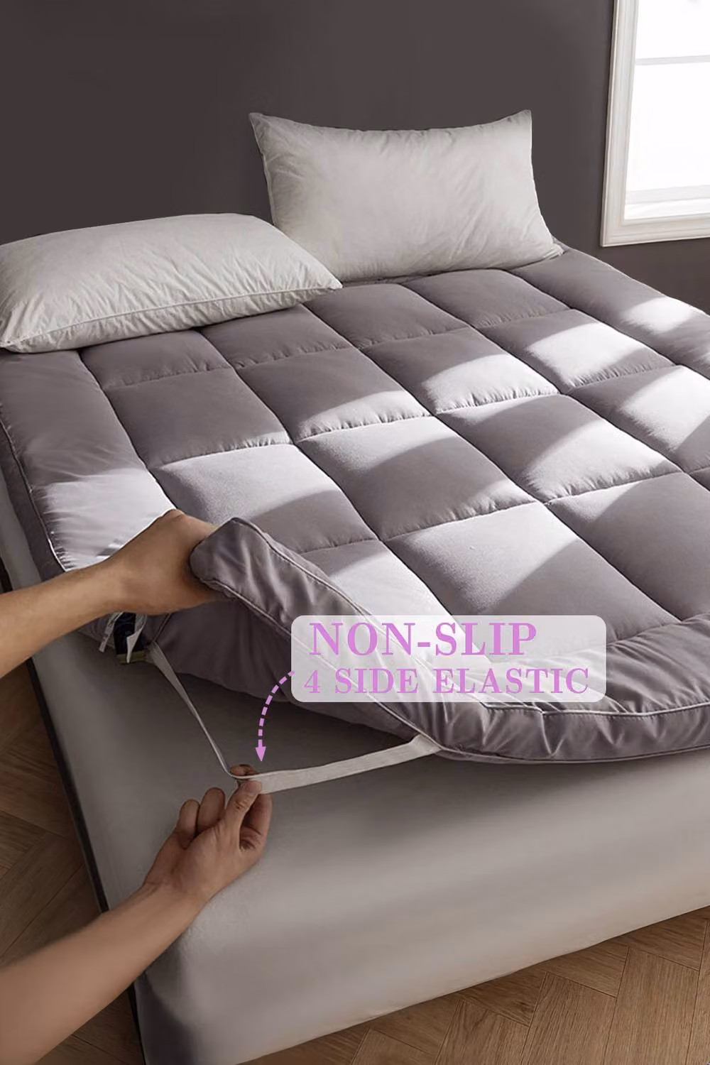 Garden Sanctuary Soft Quilted Mattress Topper in Grey, W/D/H: 200 x 150 cm – 2
