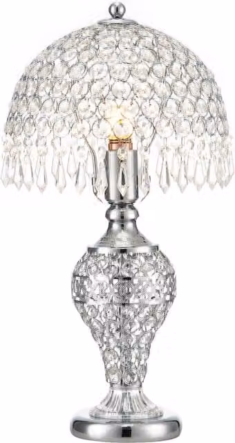 Living Star Crystal Umbrella Table Lamp in Silver and Chrome