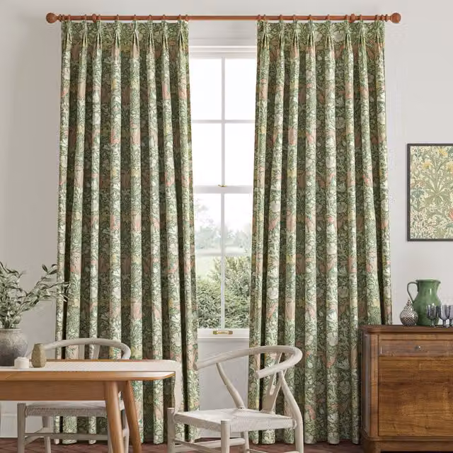 William Morris Compton Apple Green Velvet Made To Measure Pencil Pleat Curtains