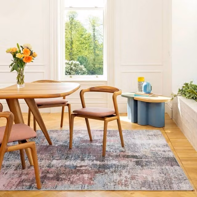 Kukoon Blush Pink and Cream Floral Washable Rug, Soft Chenille Living Room Carpet, W: 80 cm, L: 300 cm
