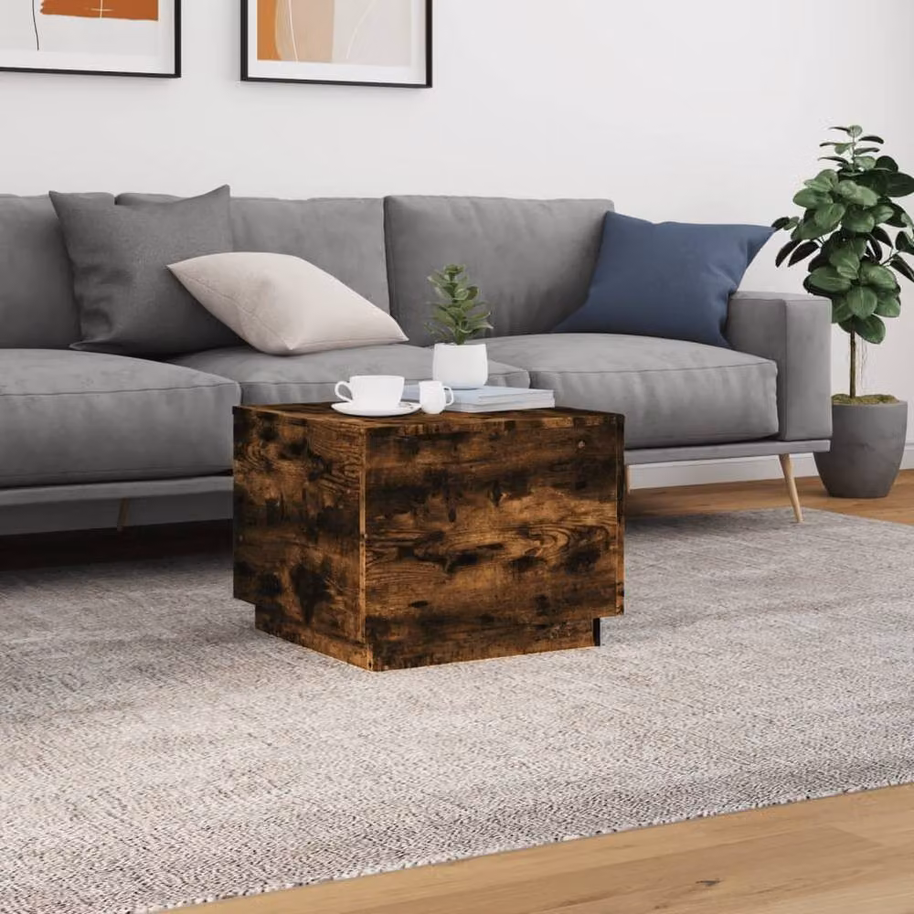 Berkfield Home Modern Square Coffee Table with LED Lights in Smoked Oak Brown, W/D/H: 50 x 50 x 40 cm – 4