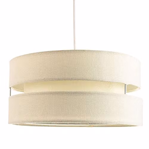 Happy Homewares Contemporary Beige Linen Fabric Triple Tier Cylinder Ceiling Pendant Light Shade, Diameter: 35 cm