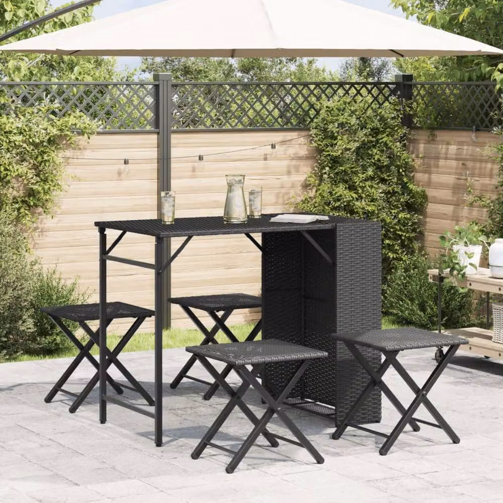 Berkfield Home 5 Piece Black Poly Rattan and Metal Foldable Garden Dining Set – 3