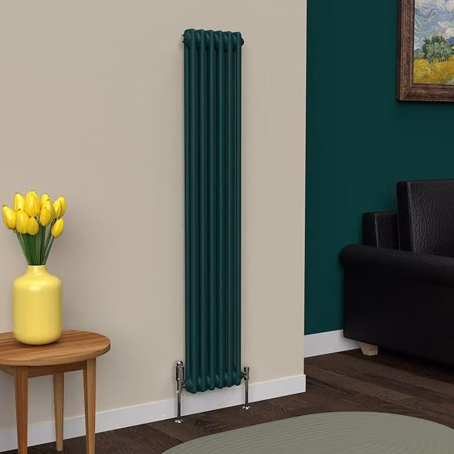 Lux Heat Vertical Coloured Column Radiator in British Racing Green, H 150 cm x W 29 cm