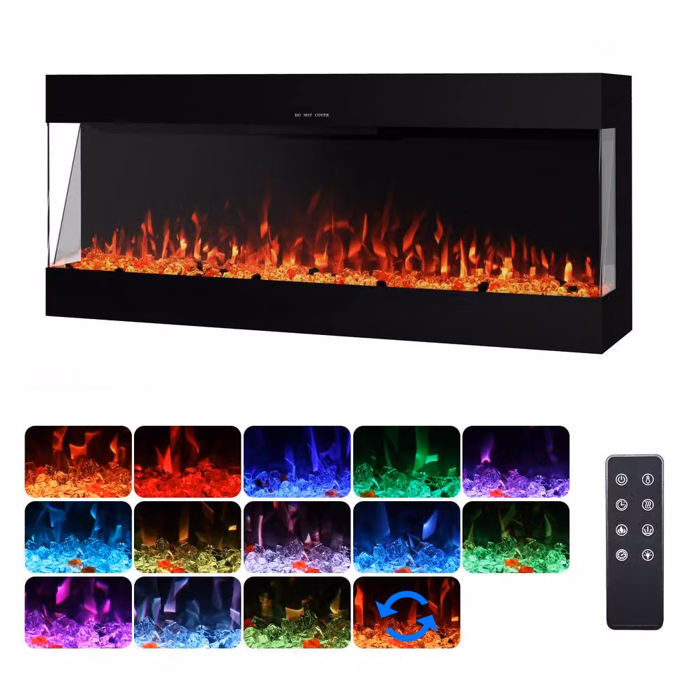 Omni-Burn Black 3-Side Electric Fireplace with 13 Colours and 5 Speeds, W/D/H: 106 x 17.64 x 50 cm – 2