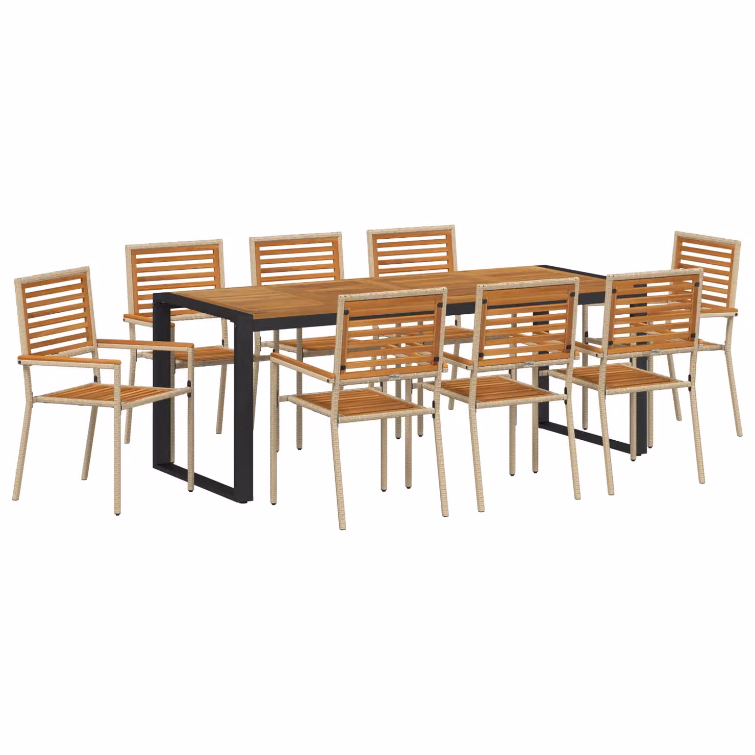Berkfield Home 9 Piece Modern Beige Poly Rattan and Acacia Wood Garden Dining Set – 2