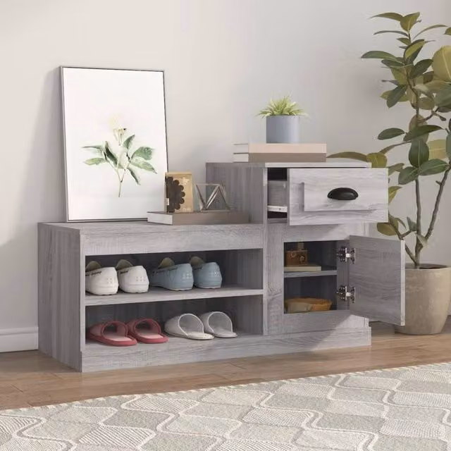 Berkfield Home Grey Modern Shoe Cabinet with Hinged Doors and Internal Shelves, W/D/H: 100 x 42 x 60 cm
