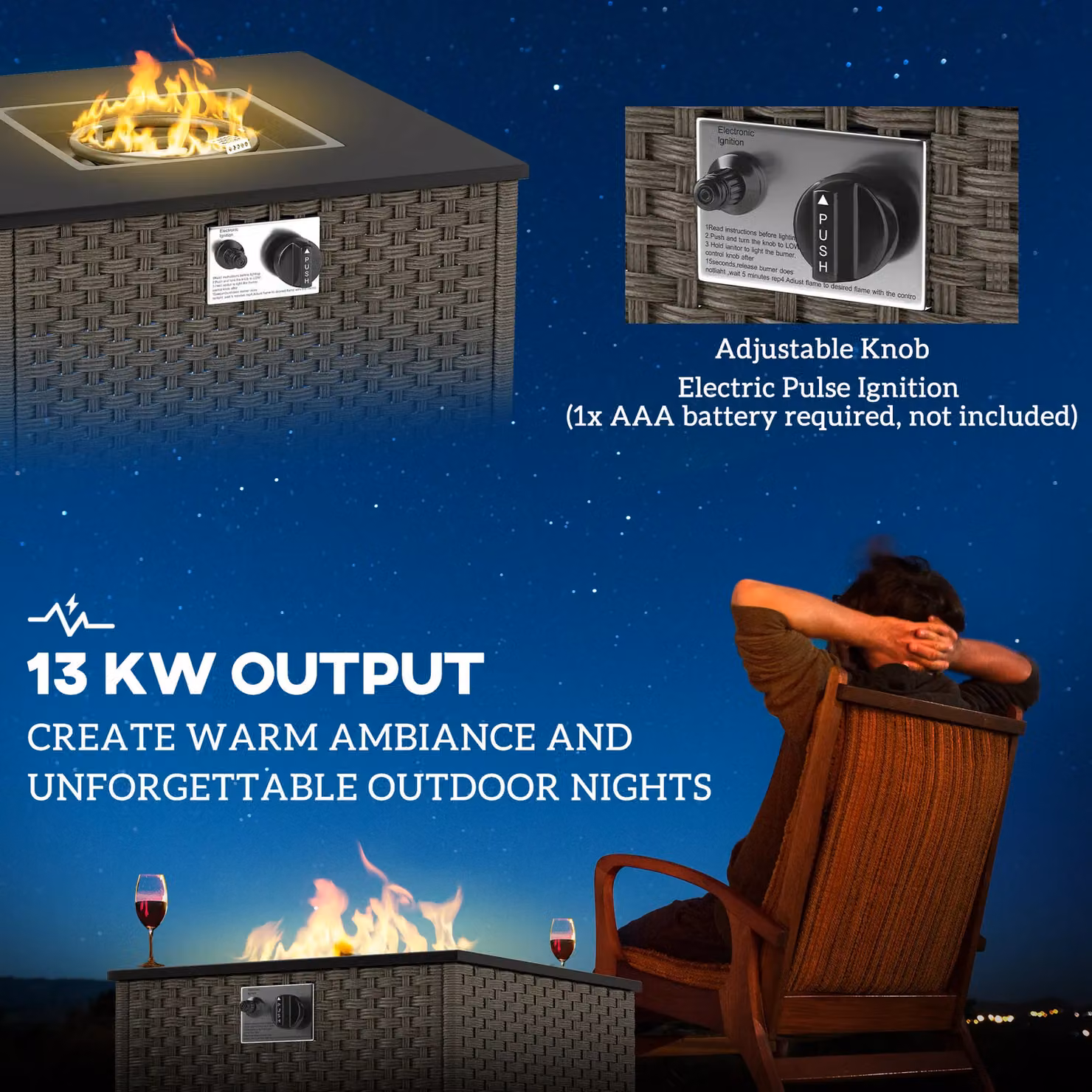 OUTSUNNY 13 kW Grey Rattan Fire Pit Table for your Garden – 4