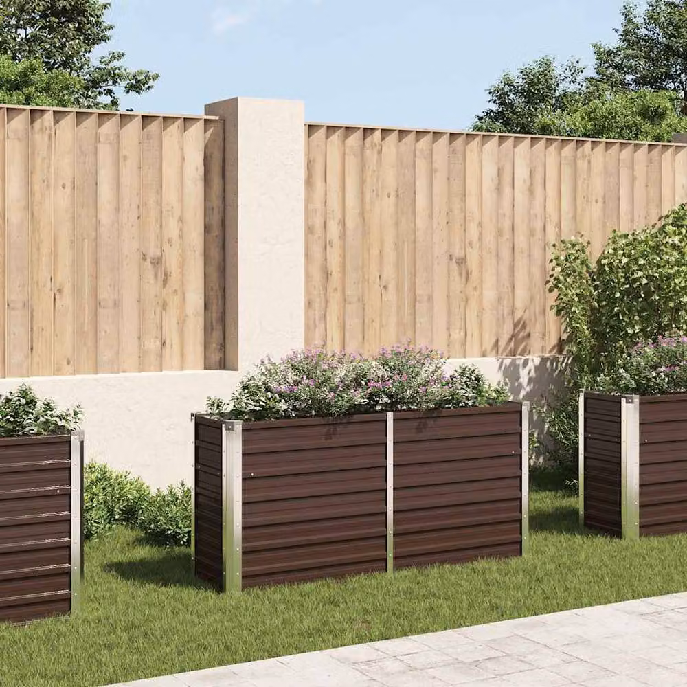 Berkfield Home Garden Brown Galvanised Steel Raised Bed W/D/H: 160 x 40 x 77 cm – 2