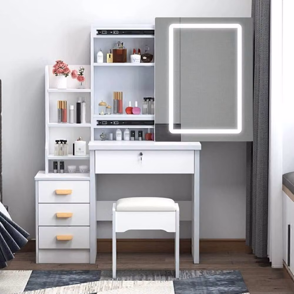 SPETLEK Hollywood LED Light Makeup Desk in White, W/D/H: 130 x 80 x 0 cm – 2
