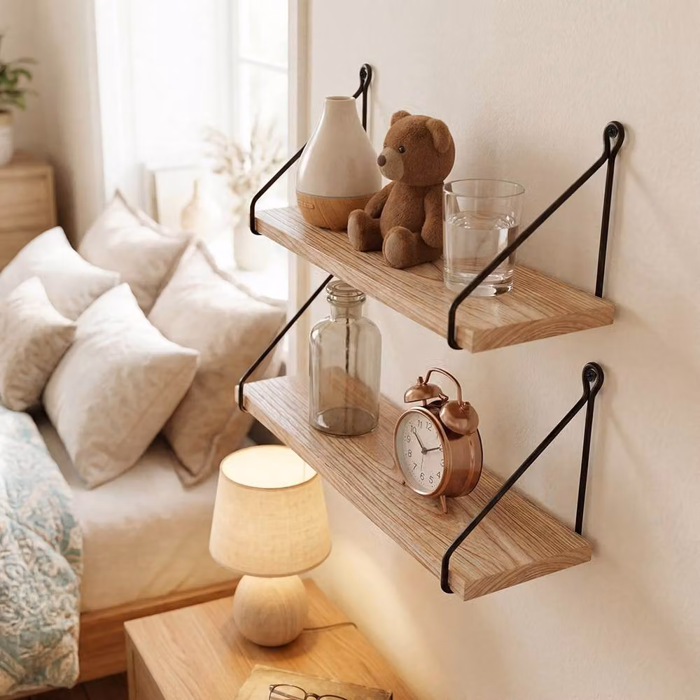 Levede Set of 2 Rustic Brown Solid Wood Floating Wall Mounted Shelves, 40 cm – 2