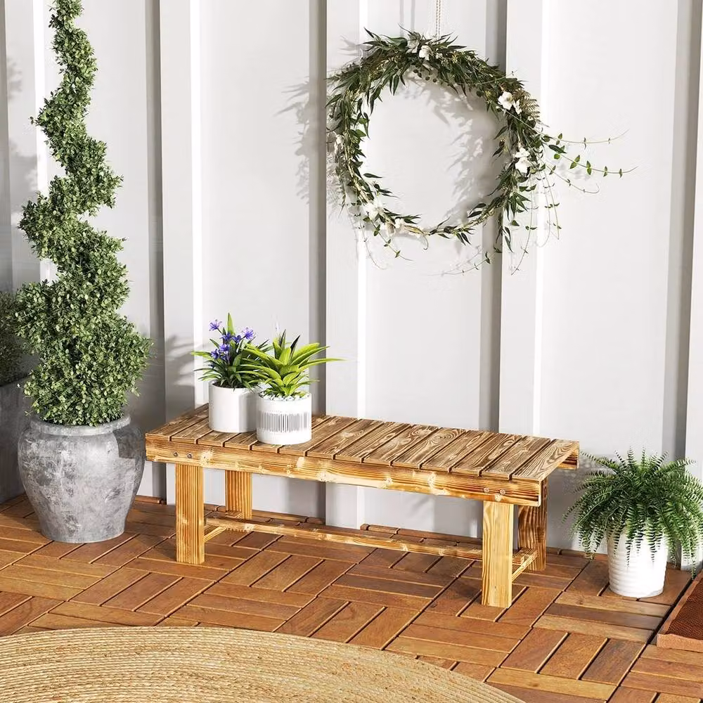 NESTLUNE Brown Treated Hardwood Outdoor Garden Bench Patio Loveseat – 2