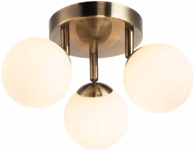 Happy Homewares Modern Triple Opal Glass Globe IP44 Rated Bathroom Metal Ceiling Light in Gold and White – 1