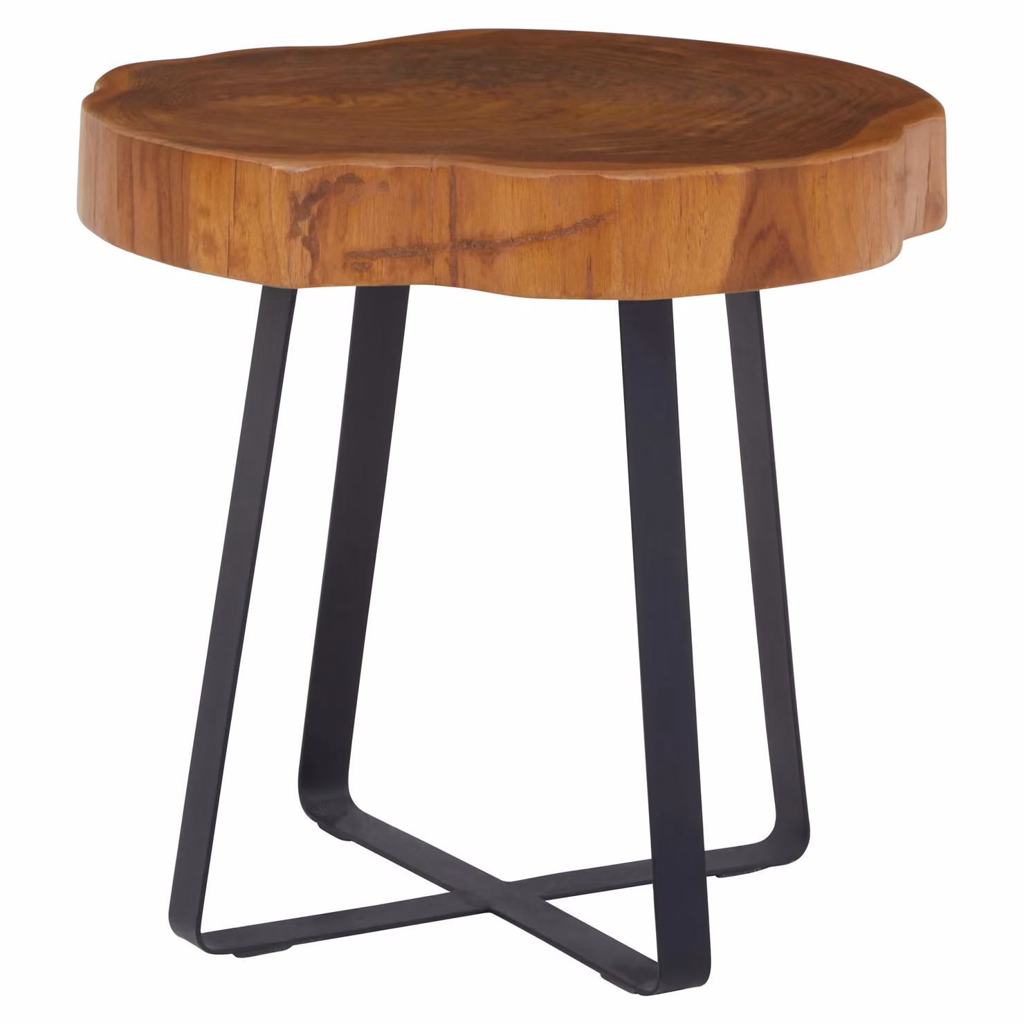 Orsina Manado Round Live Edge Teak Wood Side Table in Brown and Black – 2