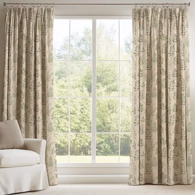 Ante Decor Made To Measure Willow Printed Blackout Cotton Curtains in Green
